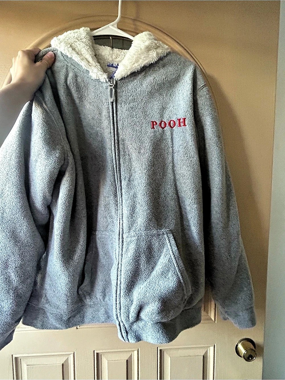 Disney Winnie the Pooh Sherpa Lined Fleece Zip Hoodie Gray XL